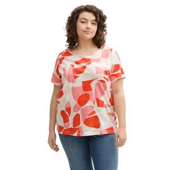 Tom Tailor Plus-Size Damen T-Shirt Rot Gemustert Rundhals 50
