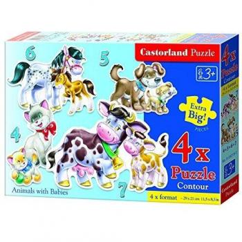 Puzzle Tierfamilien, 4x Puzzle (4+5+6+7)