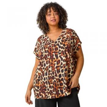 Roman Women's Curve Animal Print Woven Top – Natural 20