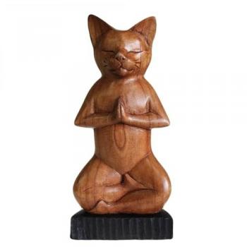 KDMD Luxury Handcarved Yoga Cat – Brown Lotus