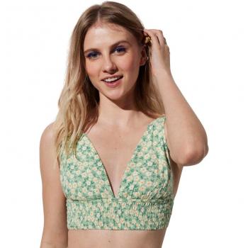 Top V Neck Verde Estampado Floral Fruncido