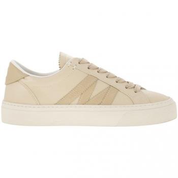 Moncler Women's Monaco2 Cream Leather Sneakers