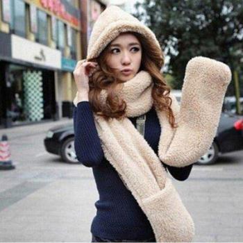 Traje de abrigo invierno mujer: Bufanda, Sombrero Capucha, Guantes