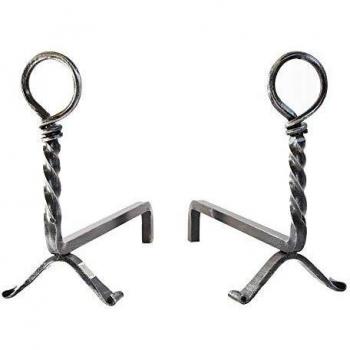 Coppia di alari decorativi in ferro battuto con fiocco