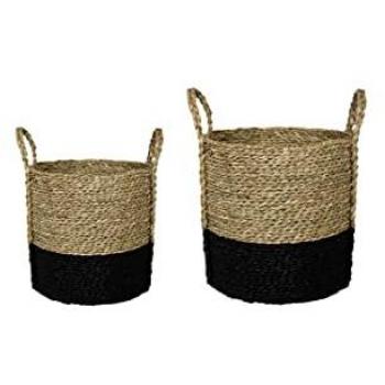 Seagrass Log & Kindling Basket, Black, Set of 2
