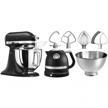 KitchenAid 5KSM175PSEBK Gusseisen Schwarz Premium Küchenmaschine – Flexirührer, 2‑Schüsseln & Wasserkocher