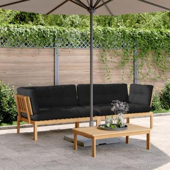 Solid Wood Acacia Patio Corner Sofa Duo with Cushions
