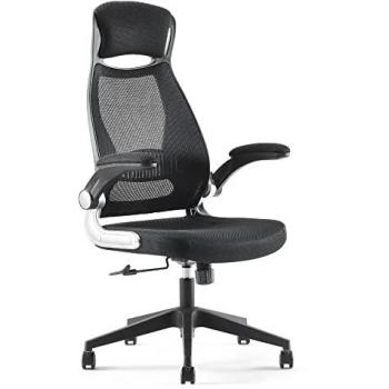 Fauteuil de bureau ergonomique avec dossier aéré, appui-tête inclinable et accoudoirs relevables en métal chromé