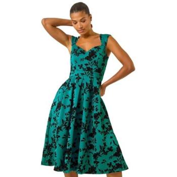 Roman Teal Glitter Flock Dress for Women – Size 16