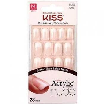 KISS Salon Acrylic French Nude Collection, Cashmere, Medium Length Nude Fake Nails, Includes Nail Glue, Nail File, and Manicure Stick