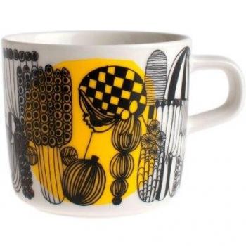 Marimekko Oiva Siirtolapuutarha Tasse mit Henkel 200 ml, schwarz / gelb