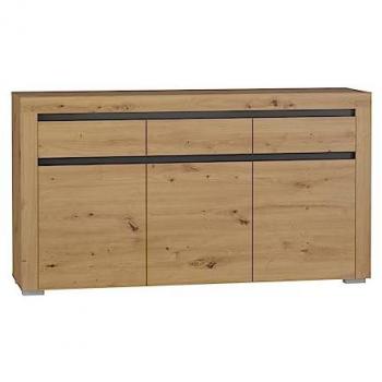 Mueble aparador 3 puertas 3 cajones con iluminación LED beige y gris antracita