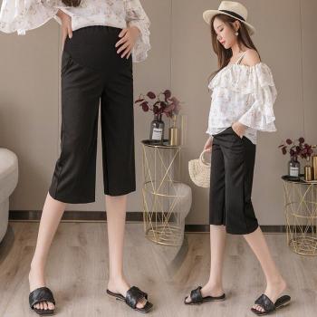 Summer Maternity Capri Shorts with High Waist and Solid Color
