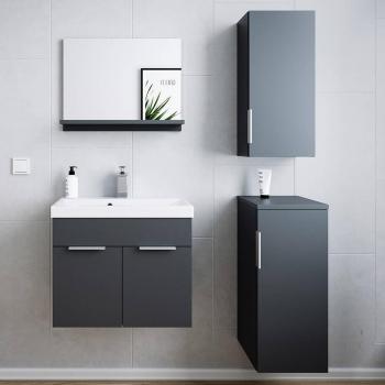 Lomadox Badezimmer Set LYNGDAL-02, 4 tlg. in Grau mit Waschbecken