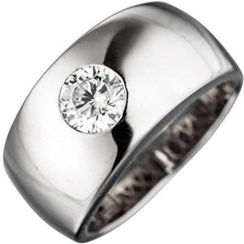 JOBO 925 Sterling Silber Damenring – 52 mm, breiter, 1 Zirkonia (rhodiniert)