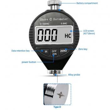 Durómetro Electrónico de Dureza Shore 0-100 A/C/D para Plásticos y Cuero