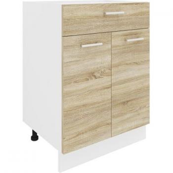 Meuble Bas Esilo 60 cm – 2 Portes, 1 Tiroir en Décor Chêne