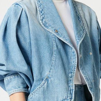 Puff Sleeve Blue Coat – Women's 2022 Spring Turn‑Down Collar Edition
