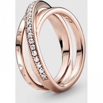 Anillo Cruzado Triple Alianza Pavé en Oro Rosa
