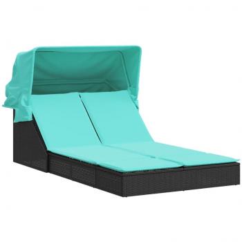Couchage extérieur double avec auvent et coussins noir résine tressée