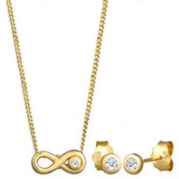 ELLI Schmuckset Infinity Solitär Diamant (0,075 Ct.) 585 Gelbgold für Damen