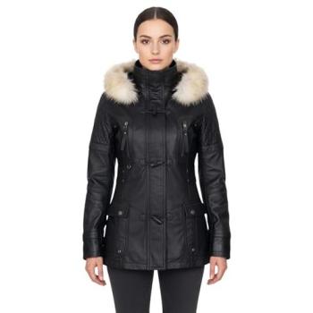 Infinity Leather Women's Lamb Quilted Parka with Fur Hood – Duchess Black, S: 8