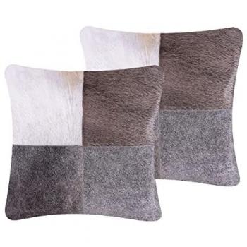 Patchwork cuir gris NELLAD – 2 coussins 45×45 cm
