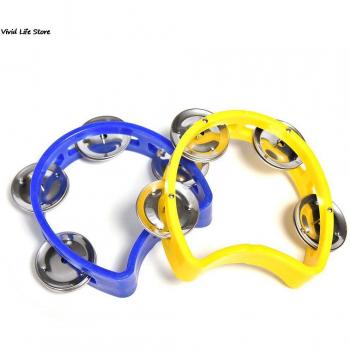 Mini Tambourine with Double Row Metal Jingles Hand Held Random Color 10cm