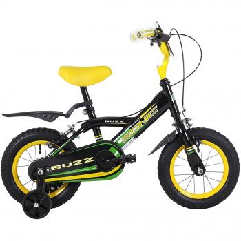 Sonic Buzz Children's Bike with Stabilisers, 12 Wheels, Black and Yellow