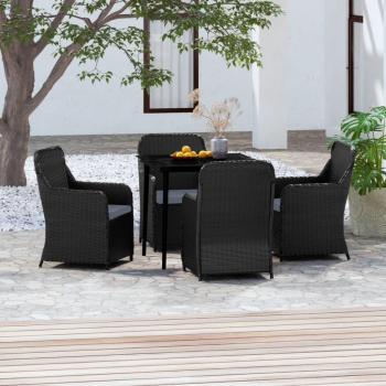 Ensemble de salle à manger extérieur 5 pièces avec coussins noirs