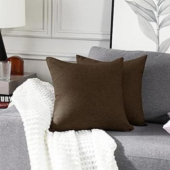 Deconovo Throw Pillow Inserts for Sofas, 18x18 Inches, Faux Linen Material, Dark Flax, Set of 2