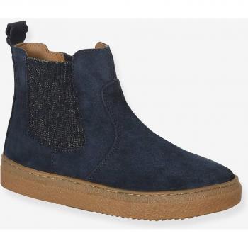 Sneakers zippés en cuir marine pour filles – VERTBAUDET