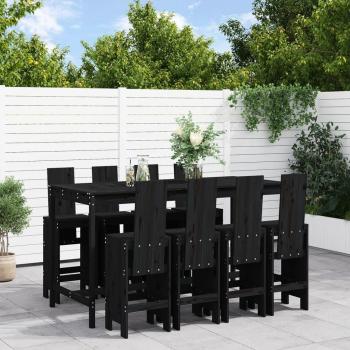 Set Bar Giardino 9 pz Nero Legno Massello Pino