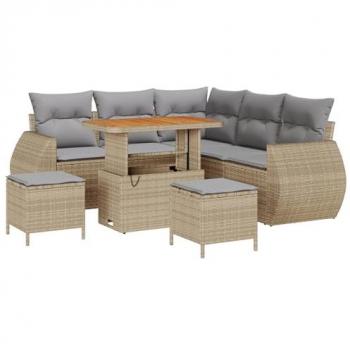 Set de canapés extérieurs Vidaxl 8 pièces, couleur beige, tissu rattan-polyacacia