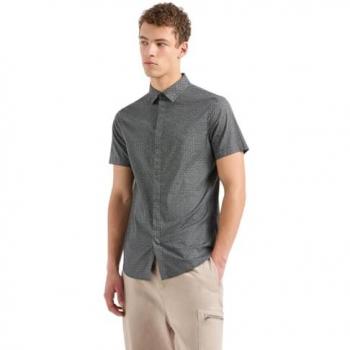 Armani Exchange Men's Short Sleeve Navy Diagonal Grid Logo Shirt