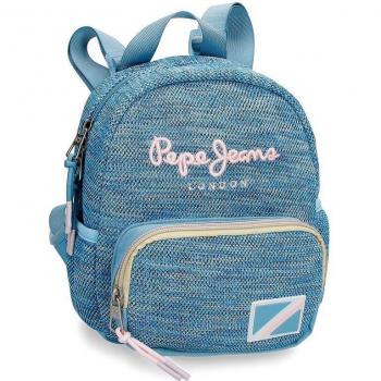 Mochila casual para niña Pepe Jeans Lena pequeña con bolsillo frontal azul