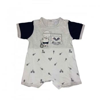 Barboteuse demi-manche Ellepi blanc bleu 6 mois