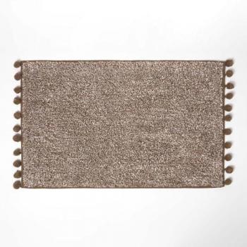 Tufted Chocolate Brown 100% Cotton Super Absorbent Bath Mat with Pom Pom Edges 50 x 80 cm