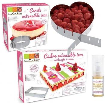 YOUDOIT Pasticceria Multiuso: Tre Forme Estendibili (Cuore, Cerchio, Rettangolo) + Polvere Dorata