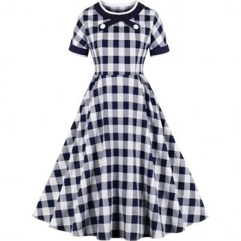 Vestido Retro de Cintura Alta con Botones y Cuello Redondo