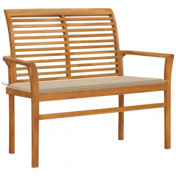 VidaXL Teak Wood Garden Bench with Sand-Colored Cushion