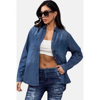 Cipo & Baxx Jeansbluse – einfarbige Denim‑Bluse mit praktischer Brusttasche (WH134)