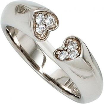 Offener Herzsilberring für Damen – 925 Sterling, 6 Zirconia – 62