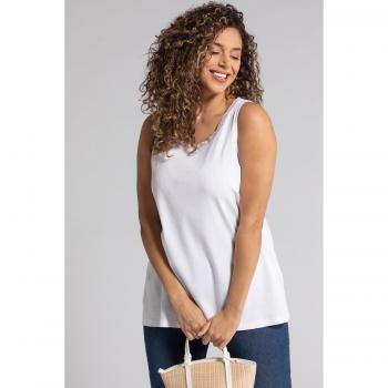 Top Svasato Donna in Cotone Bianco con Pizzo, Taglia 52/54