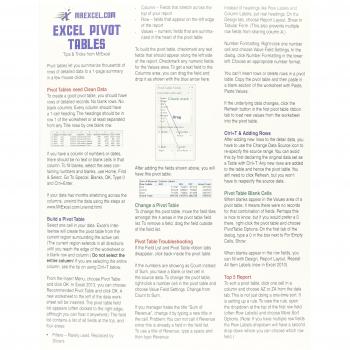 Excel Pivot Tables Laminated Tip Card