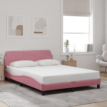Cama con cabecero terciopelo rosa 120x200 cm