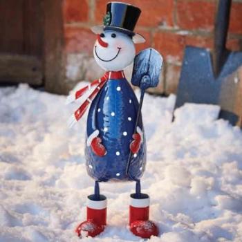 Blue Frosty Snowman by Samuel Alexander – 44 cm Hand‑Painted Metal