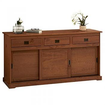 IDIMEX Buffet 45x84x160 cm : 3 portes coulissantes, 3 tiroirs, bois massif brun foncé Marron