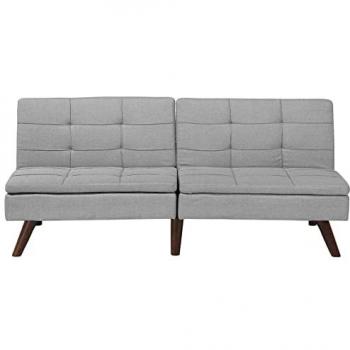 Beliani Ronne 3‑Sitzer Schlafsofa Hellgrau mit Gestepptem Bezug, verstellbarer Rücken, hohe Holzbeine Retro