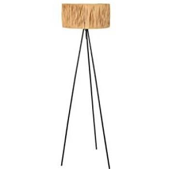 Lampadaire Noir en Métal avec Détails en Raphia